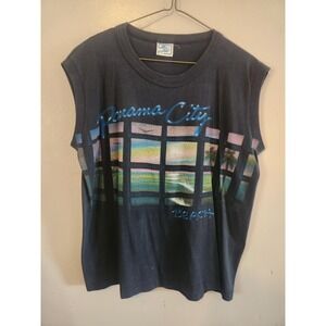 Vintage Large Panama City Beach‎ Airbrushed Palm Trees Tank Shirt USA Made